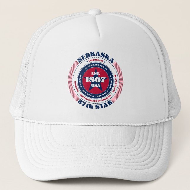 Circular Nebraska State Patriotic Trucker Hat (Front)