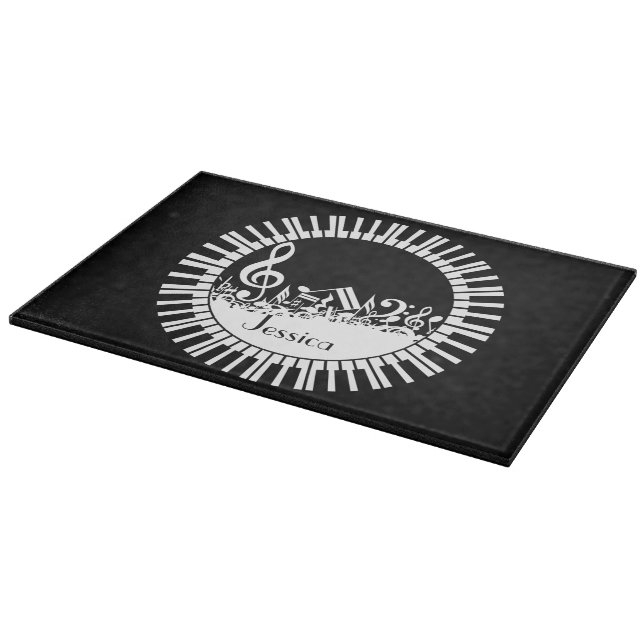 Circular Piano Keys and Jumbled Music Notes Cutting Board (Corner)
