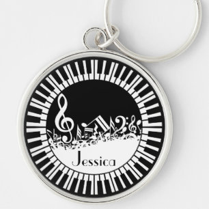 Circular Piano Keys and Jumbled Music Notes Key Ring