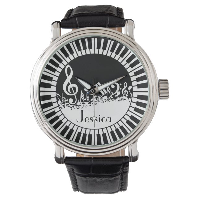 Circular Piano Keys and Jumbled Music Notes Watch (Front)