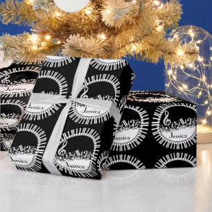 Circular Piano Keys and Jumbled Music Notes Wrapping Paper