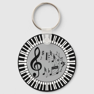 Circular Piano Keys And Music Notes Key Ring