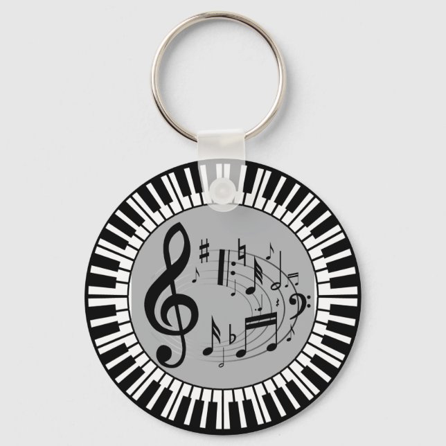 Circular Piano Keys And Music Notes Key Ring (Front)