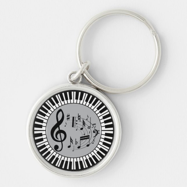 Circular Piano Keys And Music Notes Key Ring (Front)