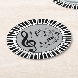 Circular Piano Keys And Music Notes Round Paper Coaster