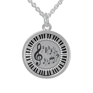 Circular Piano Keys And Music Notes Sterling Silver Necklace