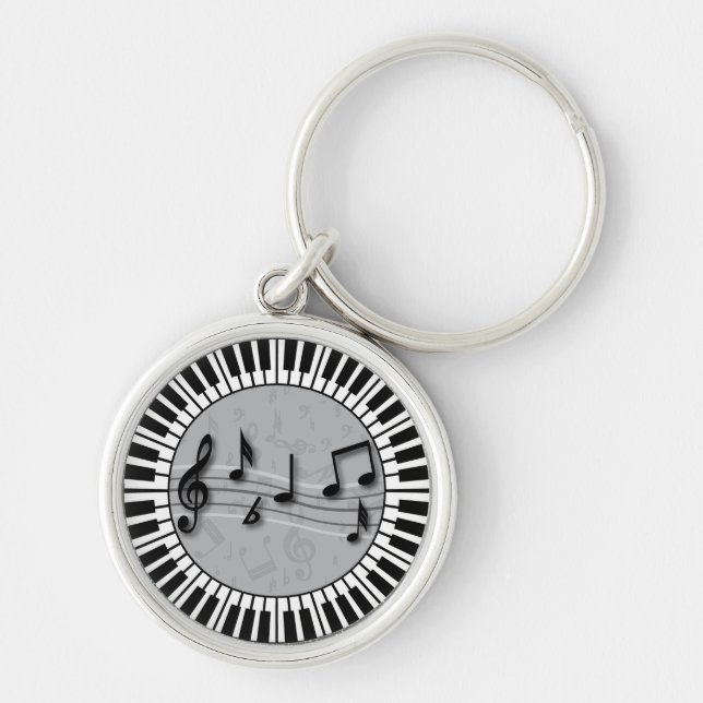 Circular Piano keys with musical notes centre Key Ring (Front)