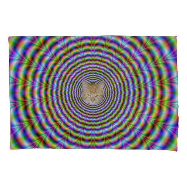 Circular Psychedelic Neon Ripples Pillowcase (Front)