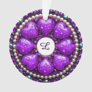 Circular Purple Jewellery Brooch with Heart Ornament