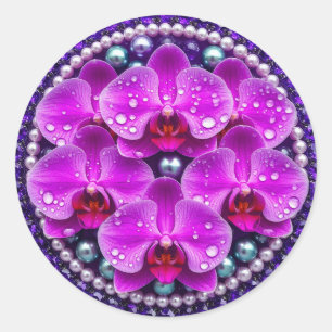 Circular Purple Orchid Floral Arrangement Classic Round Sticker