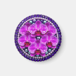 Circular Purple Orchid Floral Arrangement Magnet