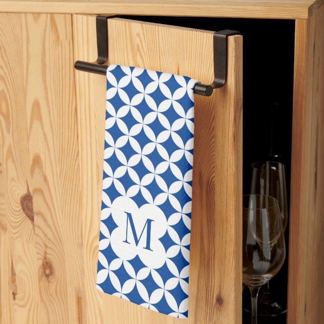 Circular quarter pattern monogram custom colour tea towel (Thirds Fold)