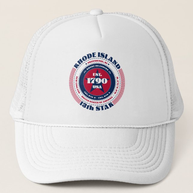 Circular Rhode Island State Patriotic Trucker Hat (Front)