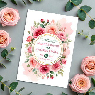 Circular Rose Frame Watercolor Wedding Invitation
