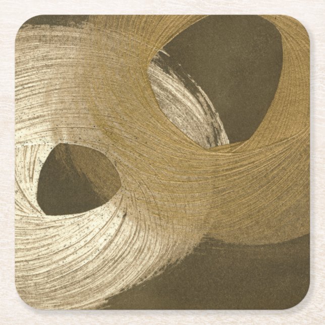 Circular Sandstorm in Tan and Dark Brown Square Paper Coaster (Front)