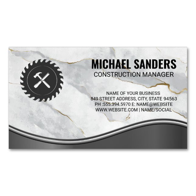 Circular Saw | Hammer | Marble Magnetic Business Card (Front)