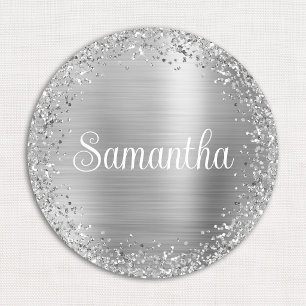 Circular Silver Glitter and Foil Name Tag