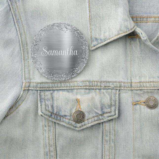 Circular Silver Glitter and Foil Name Tag (In Situ)