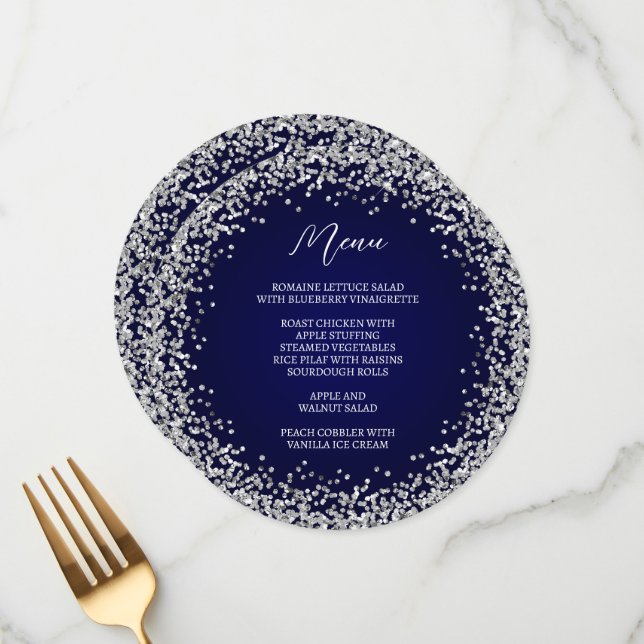 Circular Silver Glitter Navy Ombre Menu (Front/Back In Situ)