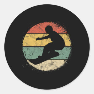 Circular Snowboarder Silhouette Retro Snowboarding Classic Round Sticker