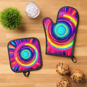Circular Spectrum: A Vibrant Exploration of Colour Oven Mitt & Pot Holder Set