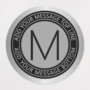 Circular Text & Monogram Faux Silver Grey