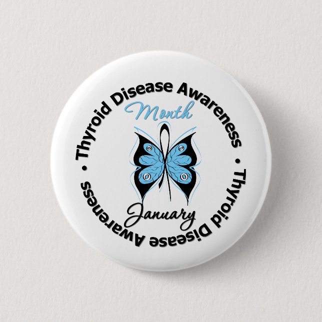 Circular Thyroid Disease Awareness Month Butterfly 6 Cm Round Badge (Front)