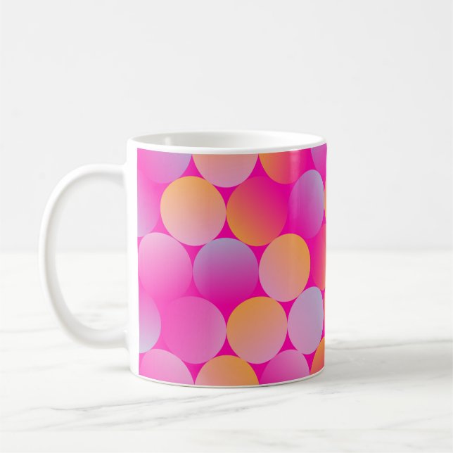 circular tiles seamless pattern in pop pink orange coffee mug (Left)