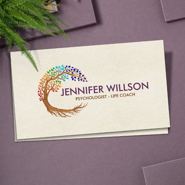 Circular tree with rainbow chakra leaves business card (Creator Uploaded)
