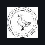 Circular Vintage Duck Family Name Return Address Rubber Stamp<br><div class="desc">Personalise your outgoing mail with this elegant family address stamp featuring a hand-drawn duck illustration. The circular layout showcases your family name and address in a clean, modern font, making it a stylish choice for everyday correspondence, holiday cards, or home office branding. A perfect blend of rustic charm and professionalism....</div>