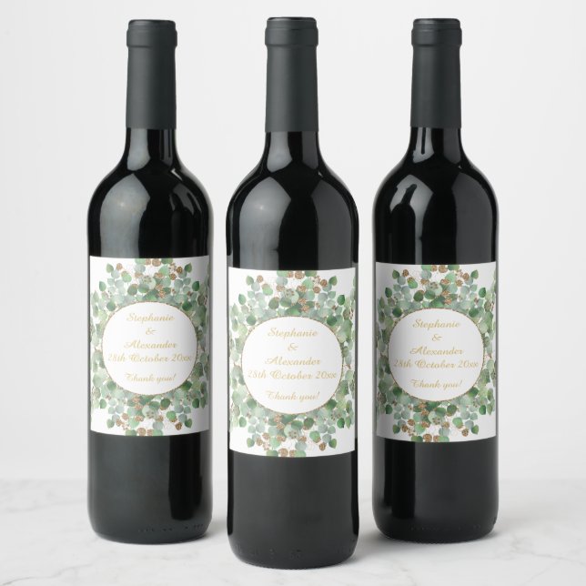 Circular White Sage Eucalyptus Botanical Wine Label (Bottles)
