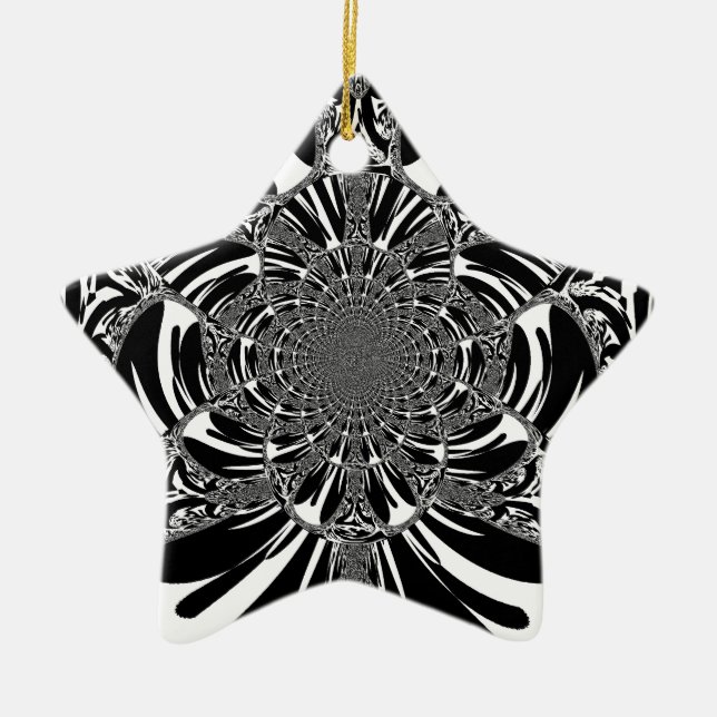 Circular Zebra Kaleidoscope Art Print Ceramic Tree Decoration (Front)