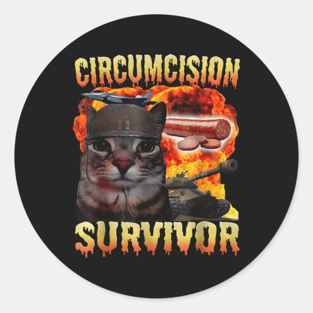 Circumcision Survivor Funny Oddly Specific Cat Mem Classic Round Sticker (Front)