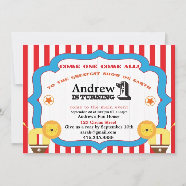 Circus 1st Birthday Party Invitation (Front)