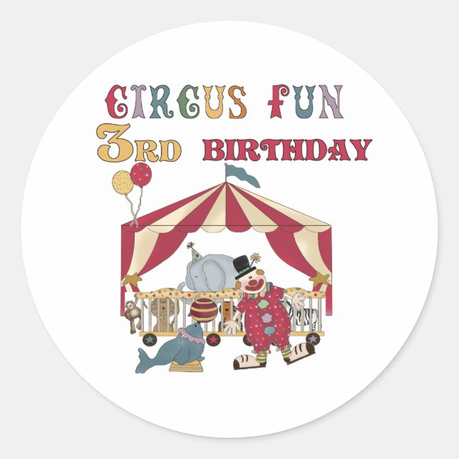 Circus 3rd Birthday Classic Round Sticker (Front)