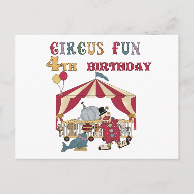 Circus 4th Birthday Tshirts and Gifts Postcard (Front)