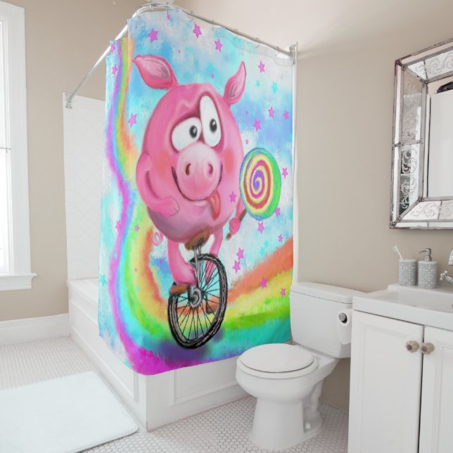 Circus Acrobat Pig Funny Shower Curtain (In Situ)