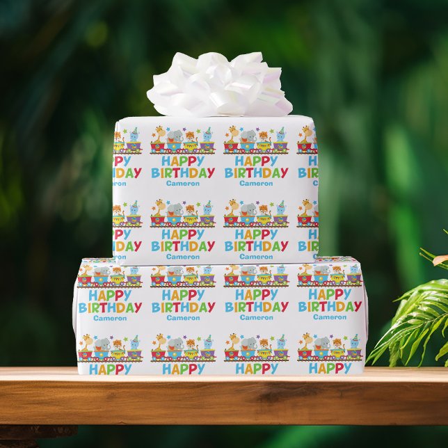Circus Animal Train Cute Custom Kids Birthday Wrapping Paper (Creator Uploaded)