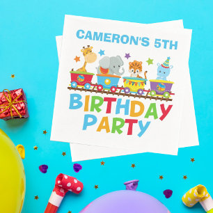 Circus Animal Train Cute Kids Name Birthday Party Napkin