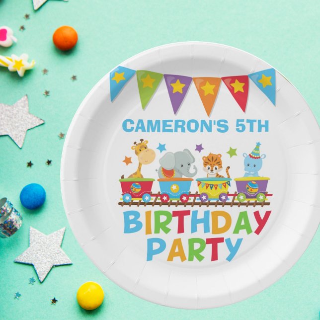 Circus Animal Train Cute Kids Name Birthday Party Paper Plate (Creator Uploaded)