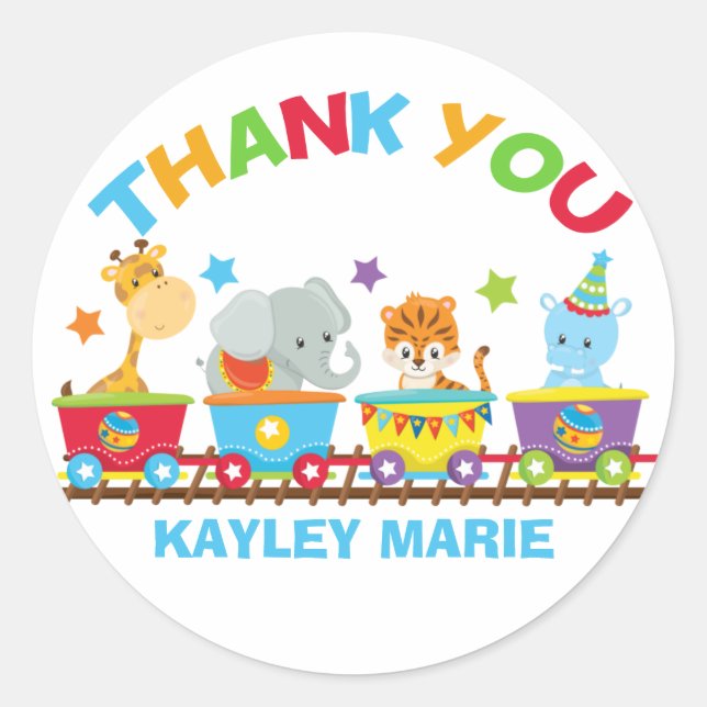 Circus Animal Train Cute Kids Party Thank You Classic Round Sticker (Front)