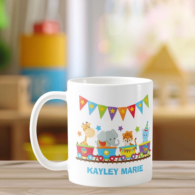 Circus Animal Train Cute Personalised Kids Coffee Mug (Creator Uploaded)