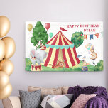 Circus Animals and Big Top Kids Birthday Banner<br><div class="desc">Circus themed birthday banner to personalise - all of the text is editable. The design features a big top with circus animals practicing in the park,  including elephant,  tiger and bear.</div>