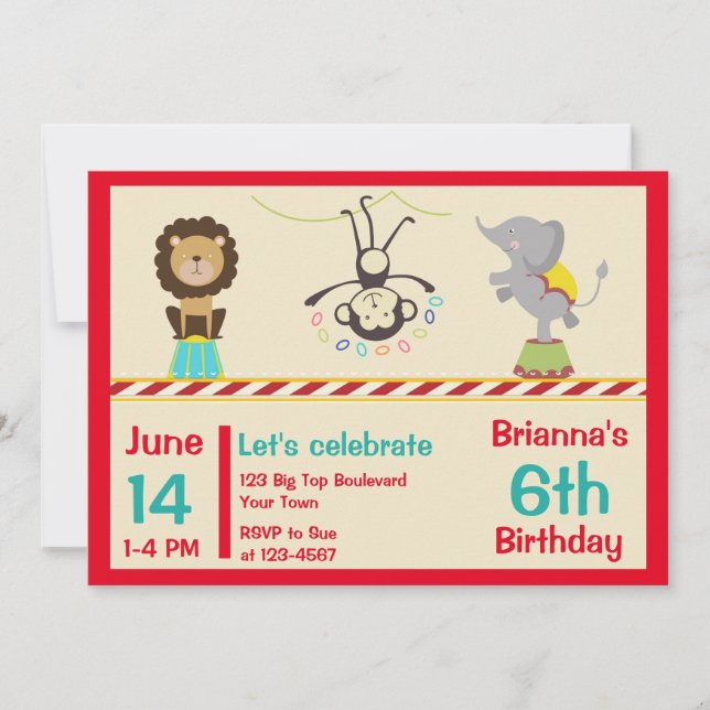 Circus Animals Birthday Invitation (Front)