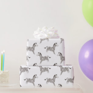 Circus Animals, Black and White Zebra, White Wrapping Paper