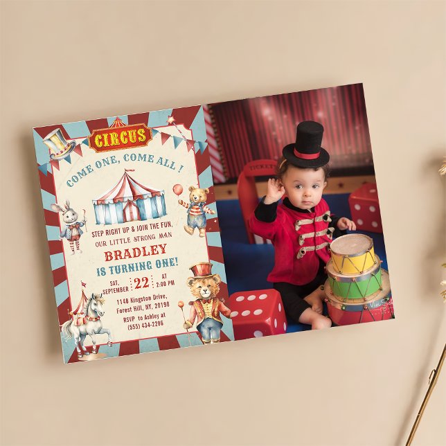 Circus Animals Carnival Birthday Photo Invitation (Creator Uploaded)