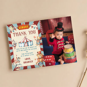 Circus Animals Carnival Birthday Photo Thank You Card