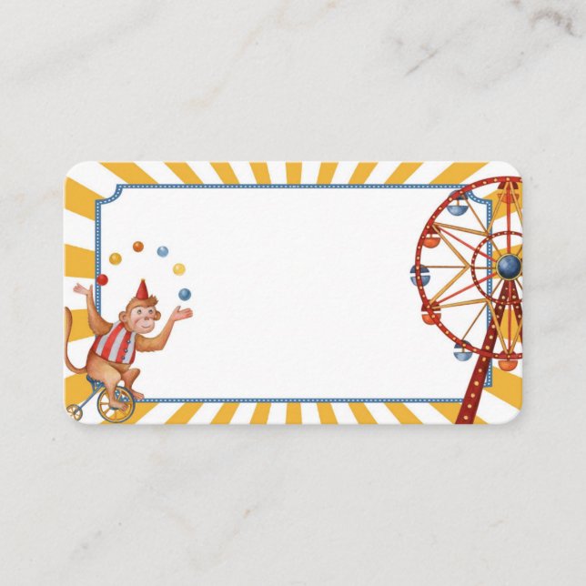 circus animals carnival place cards for buffet (Front)