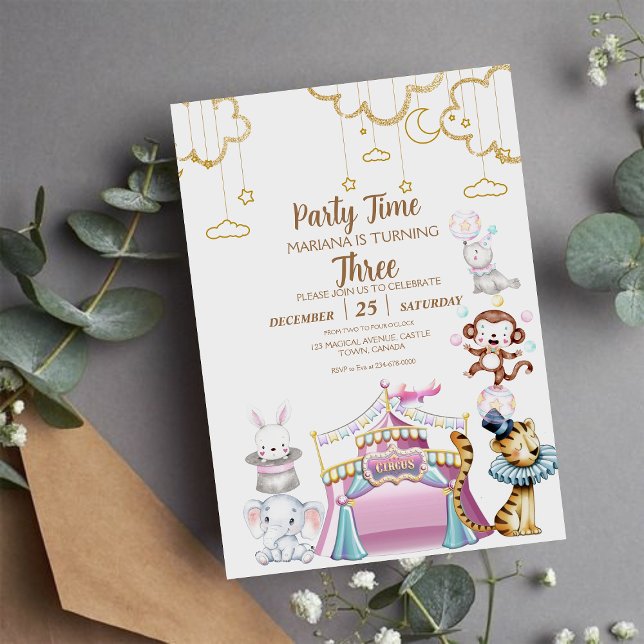  Circus Animals Kids Birthday Party Invitations (Creator Uploaded)