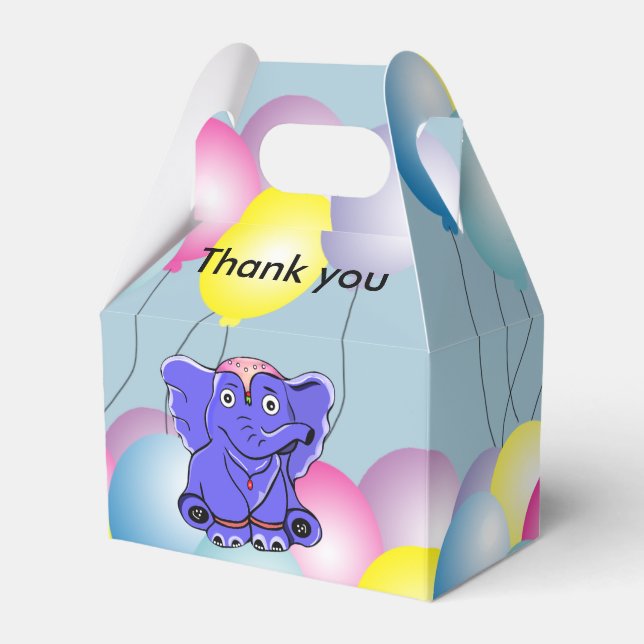 Circus baby elephant with balloons favour box (Front Side)